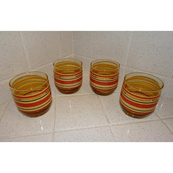 Vintage Four Golden Rust & Cream Anchor Hocking Drink Glasses MCM 1970s - Picture 5 of 9